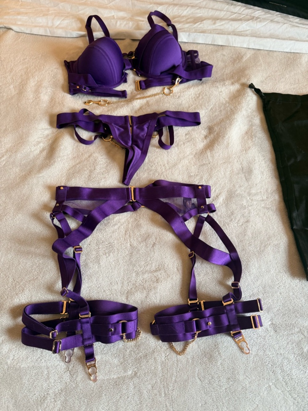 Honey Birdette Purple Kukuro 3 piece Set Harness Bra & Garter Set - Picture 3 of 4
